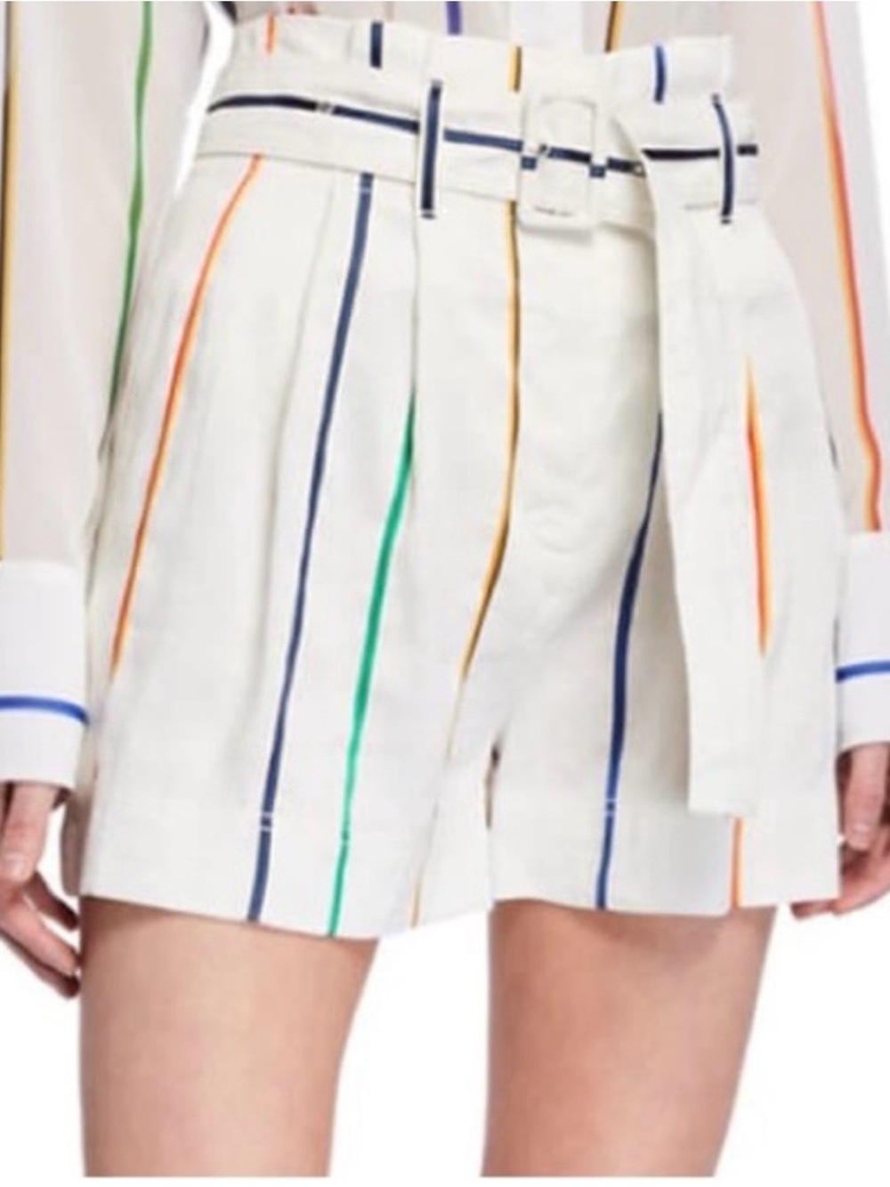 Derek Lam White High-Waist Shorts with Multicolor Stripes